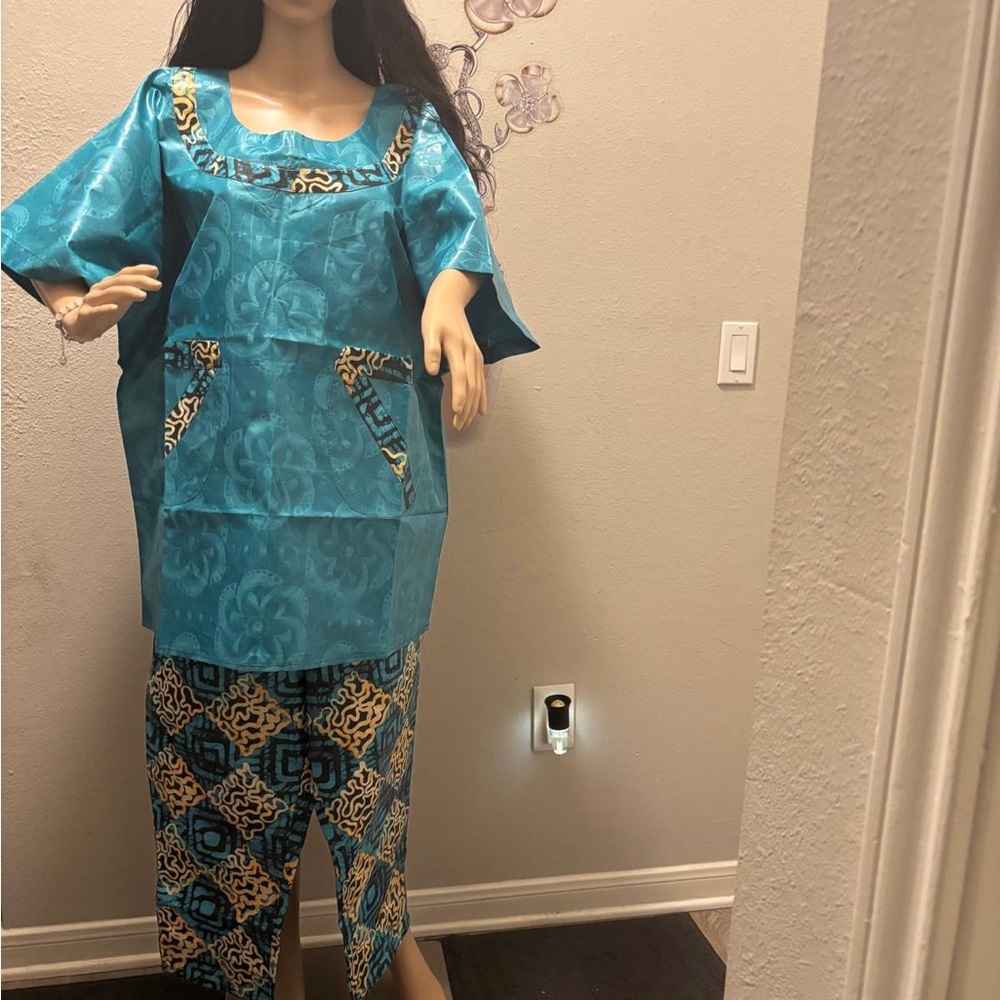 Blue and Gold Patterned Outfit